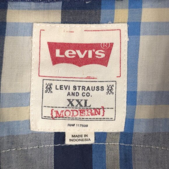 LEVI'S MEN'S PLUS SIZE XXL 2XL BLUE PLAID LONG SLEEVE SHIRT SNAP PEARL BUTTONS.. - Picture 2 of 16